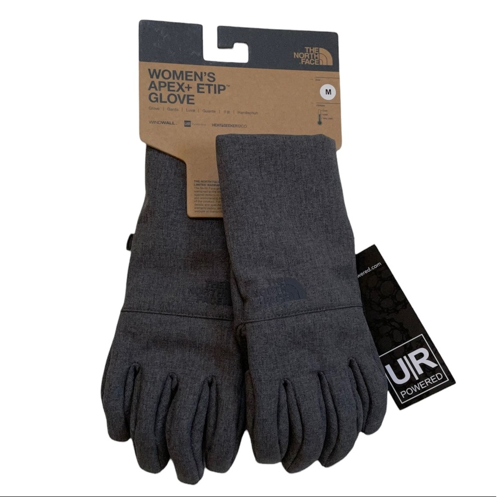 The North Face Women’s Apex+ Etip Grey Gloves. Still have tags on.